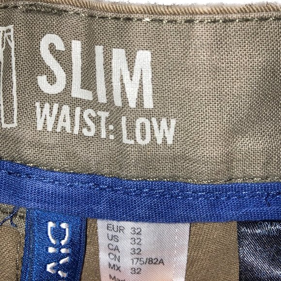 Divided Slim Low Waist Pants, Men's 32W, Olive Green, Distressed - Picture 3 of 4